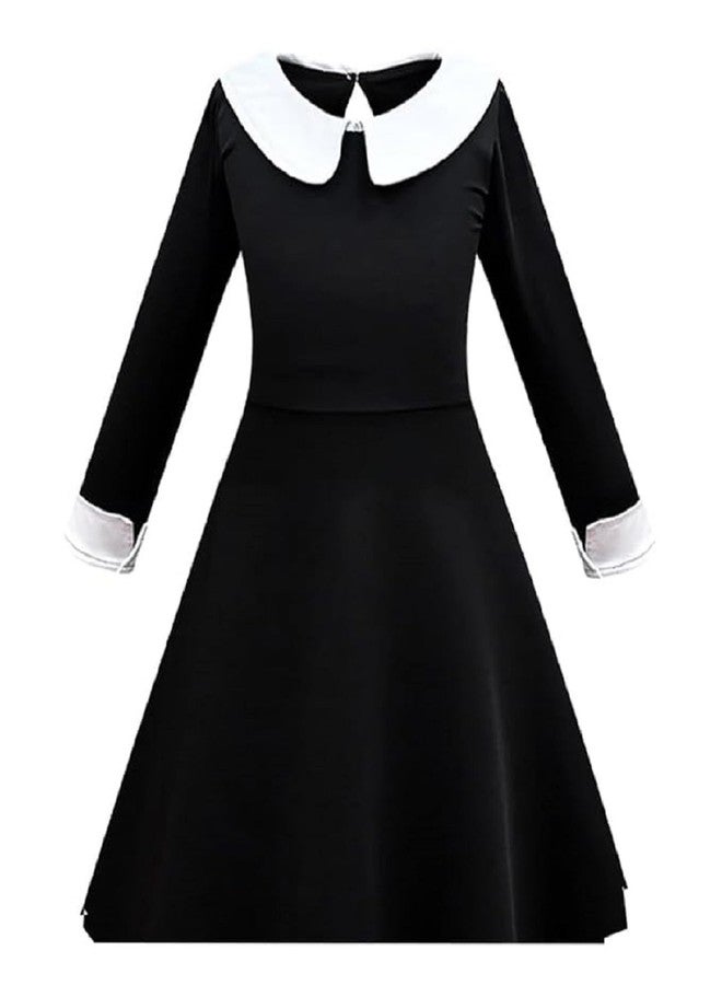 Fancy Agents Spooktacular Halloween Wednesday Dress for Girls| Adorable Wednesday Costume, Perfect for Halloween Party, Trick-or-Treating, School Parties, and Fall Festivities (6-7 Years) - Image 2